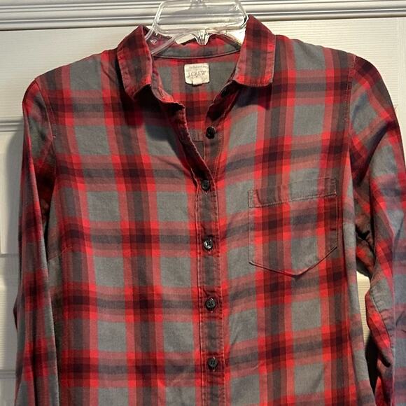 J Crew Gray Red The Perfect Button Long Sleeve 100% Cotton Flannel Shirt SMALL - Picture 5 of 12
